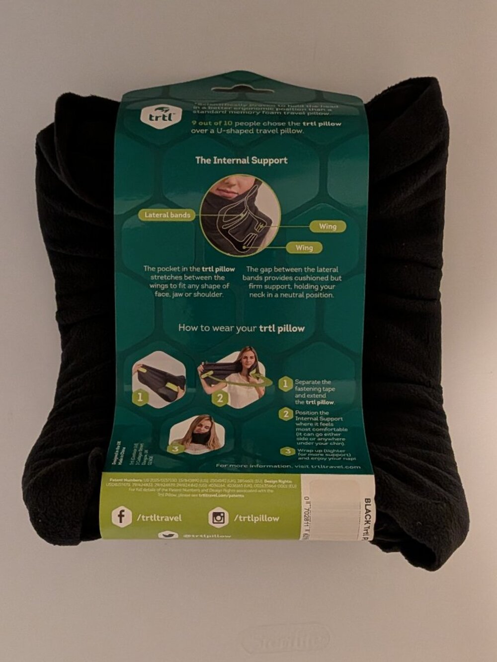Trtl Travel Pillow, Black, NWT - Picture 3 of 3